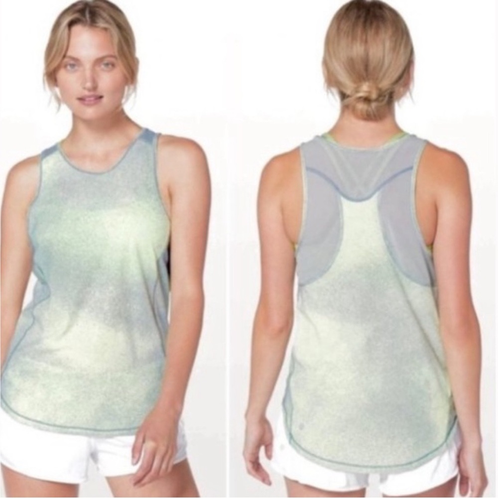Lululemon Sculpt Tank II Ocean Spray Fluro Citrus Yellow Gray Mesh